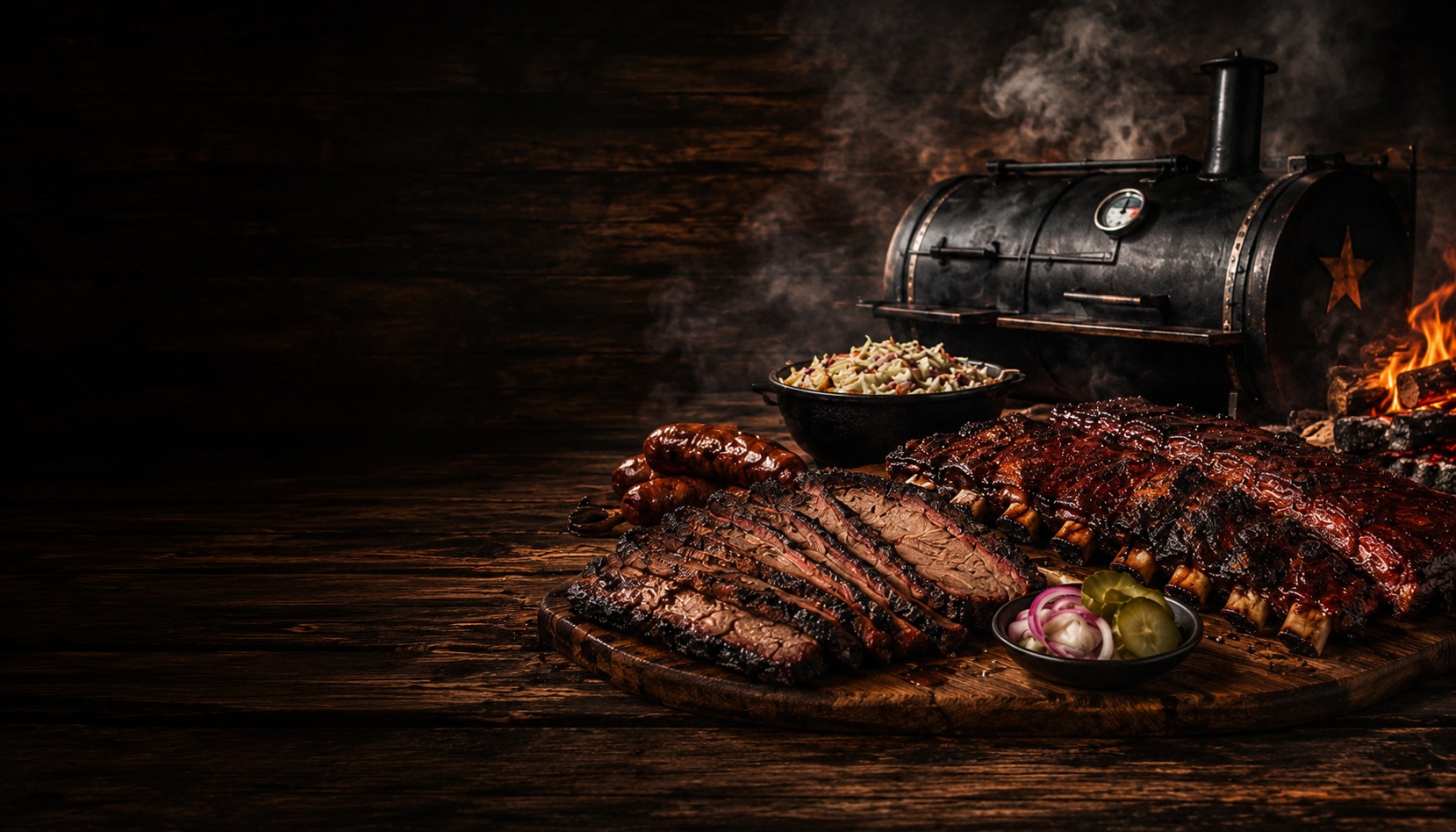 Texas Ember Smokehouse homepage, menu, and cart preview