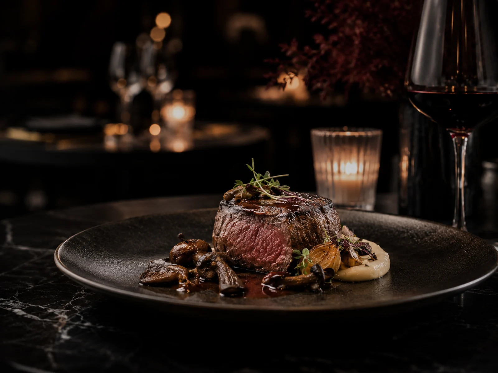 Noir steak by candlelight